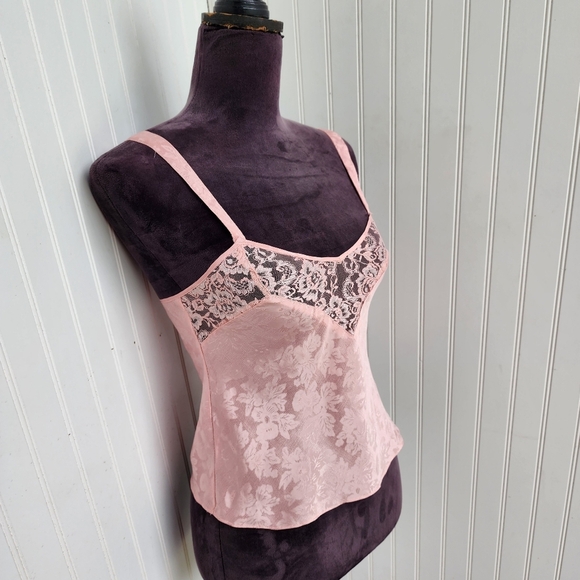 VTG Victorias Secret Pink Jacquard Cami Top Satin Gold Label Strappy Sz P XS - Picture 2 of 11